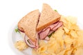 Ham sandwich platter with potato chips
