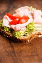 Ham sandwich with tomato close up vertical Royalty Free Stock Photo