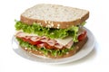 Ham sandwich on white Royalty Free Stock Photo