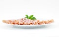Ham sliced and arranged, served on a plate with parsley Royalty Free Stock Photo
