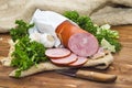 Ham sliced pork sausage with garlic and herb Royalty Free Stock Photo