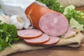 Ham sliced pork sausage with garlic and herb Royalty Free Stock Photo