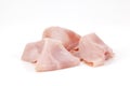 Ham slices, cooked, on white, Royalty Free Stock Photo
