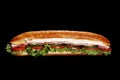 Ham submarin sandwich on black Royalty Free Stock Photo
