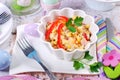 Ham and vegetable salad with mayonnaise for easter Royalty Free Stock Photo
