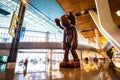 Hamad Airport, Quatar - July 9, 2021: Hamad Airport sculpture decoration hall interior