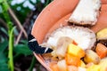 Hamadryas amphinome, the red cracker butterfly, eating fruits, dorsal view Royalty Free Stock Photo