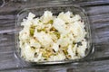 Hamam of Eastern candy made of pieces of shredded coconuts topped with pistachios, as a celebration of Maloud Mawled Nabawy or the