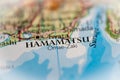 Hamamatsu, Japan highlighted on a world map Royalty Free Stock Photo