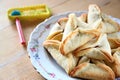 Hamantaschen cookies or hamans ears for Purim celebration (jewish holiday)