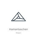 Hamantaschen icon. Thin linear hamantaschen outline icon isolated on white background from religion collection. Line vector