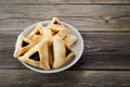 Hamantashen cookies, traditional sweets for Jewish holiday of Purim. Triangular cookies