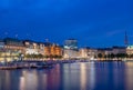 Hamburg Binnenalster at night with city buildings, Germany