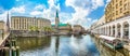 Hamburg city center with town hall and Alster river, Germany