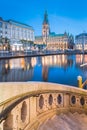 Hamburg city hall with Binnenalster at twilight, Germany