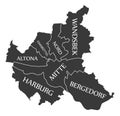 Hamburg City Map Germany DE labelled black illustration