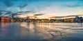 Hamburg cityscape with Alster Lake at sunset Royalty Free Stock Photo