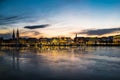Hamburg cityscape with Alster Lake at sunset Royalty Free Stock Photo