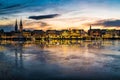 Hamburg cityscape with Alster Lake at sunset