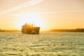 Hamburg, fright ship is towed by tug boat, Elbe Royalty Free Stock Photo