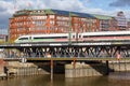 ICE 4 high-speed train of Deutsche Bahn DB on the Oberhafen bridge in Hamburg, Germany Royalty Free Stock Photo