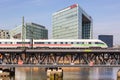 ICE T high-speed train of Deutsche Bahn DB on the Oberhafen bridge in Hamburg, Germany Royalty Free Stock Photo