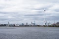 View at wind turbine and sewal sludge incineration facility in Hamburg