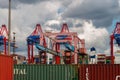 Docks of Port of Hamburg Hamburger Hafen on the river Elbe, Germany. The largest port in Germany and one of the busiest ports in