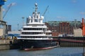 Hamburg, Germany, August 3, 2022: Luxury yacht Luna in the port of Hamburg, property of an oligarch and confiscated in 2022 in