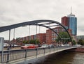 Hamburg, Germany - August 28, 2022: Niederbaum bridge and Kehrwiederspitze at lunchtime