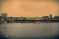 HAMBURG, GERMANY - AUGUST 22, 2016: Panoramic view of The central lake Binnenalster (Inner Alster Lake). Clouds over the modern c