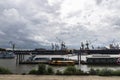 Port with cranes and cruise ships in Hamburg, Germany Royalty Free Stock Photo