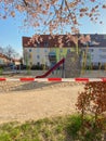 Hamburg-Germany-03 27 2018: cordoned-off playground due to the covid-19 epidemic