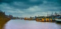 Anchoring excursion ships in bad weather in the port of Hamburg Royalty Free Stock Photo