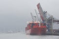 A Santa Rosa cargo ship in the port of Hamburg.