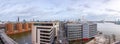 Hamburg, Germany - Feb 21 2020: ÃÂ anoramic cityscape view of Hamburg, Germany. On foreground the Harbor District and