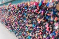 Padlocks tied on a bridge as an eternal love symbol