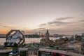 View from above at Hamburg Harbour in the evening. Royalty Free Stock Photo