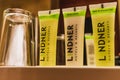 Closeup product shot of shower gel and soap of the Lindner Hotels & Resorts.