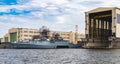 Hamburg, Germany - July 25, 2022, Alster - Port with shipyards, cranes, logistic facilities and messengers from Hamburg in Germany Royalty Free Stock Photo