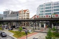 HAMBURG, GERMANY - JULY 6, 2022: Hamburg beautiful cityscape with train, Germany Royalty Free Stock Photo