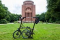 Hamburg, Germany - July 14, 2018: The Brompton black lacquer edition bike in front of the Planetarium.