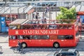 Hamburg , Germany - July 14, 2017: Passengers getting on the red city tour bus Royalty Free Stock Photo