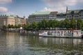 Hamburg, Germany - July 28, 2014: People enjoy walking and seats