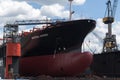 Hamburg, Germany - June 11, 2016: the bulbous bow of the contain