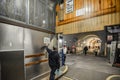 Hamburg. GERMANY - JUNE 2016: Guided tour for tourists in the historic tunnel under the river Elbe St. Pauli tunnel on