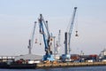 HAMBURG, GERMANY - JUNE 2019 Hamburg Harbor with Port Cranes 0636 Royalty Free Stock Photo