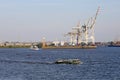 HAMBURG, GERMANY - JUNE 2019 Hamburg Harbor with Port Cranes 0634 Royalty Free Stock Photo