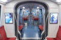 Interior of an empty metro rail car / subway train U-Bahn.