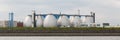 Panorama with large tanks at the port of Hamburg